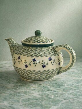 Polish Pottery Boleslawiec Teapot by B. Kurek Hand Made in Poland